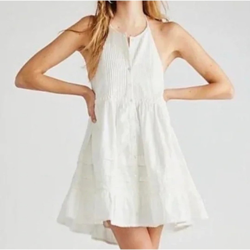 Free People White Halter Mini Dress L NWT Boho Adjustable Ties festival